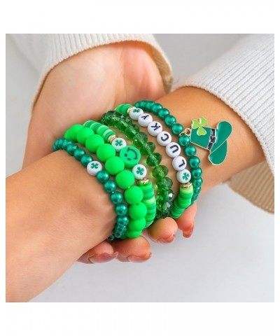 Shamrock Charm Bracelet Set Irish Green Beads Stretch Bracelets St. Patrick's Day Clover Good Luck Jewelry Gifts Shamrock5 On...