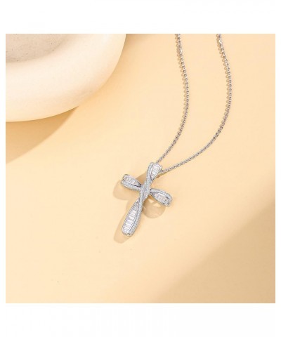 Cross Necklace For Women 925 Solid Sterling Silver Cubic Zirconia Twisted Cross Infinity Loop Princess Pendant Necklace Faith...