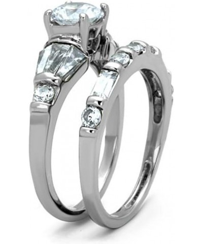 His and Her Stainless Steel 2.50 Carat Cubic Zirconia Bridal Set and Men's Titanium Wedding Band Women's Size 09 Men's Size 0...