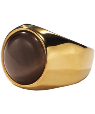 Unisex's Stainless Steel Wedding Band Round Agate Ring with Polished Gold Side Brown $8.27 Others