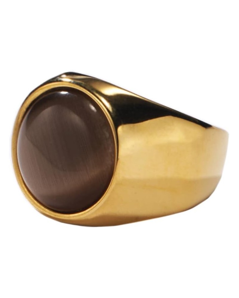 Unisex's Stainless Steel Wedding Band Round Agate Ring with Polished Gold Side Brown $8.27 Others