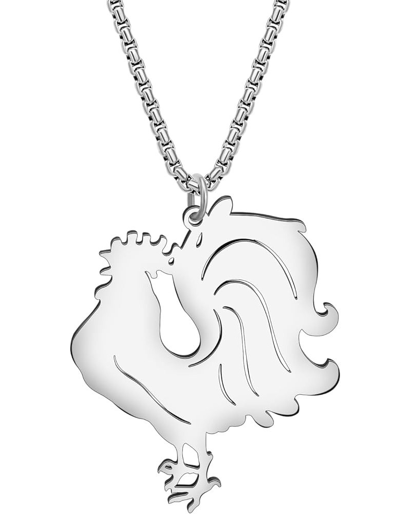 Stainless Steel Rooster Hen Chicken Necklace Farm Animals Jewelry Trendy Gifts for Women Girls Pendant Charms Silver Rooster ...