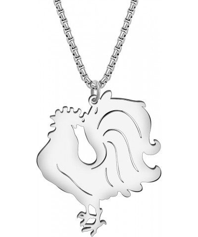 Stainless Steel Rooster Hen Chicken Necklace Farm Animals Jewelry Trendy Gifts for Women Girls Pendant Charms Silver Rooster ...