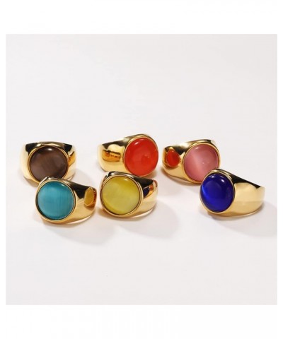 Unisex's Stainless Steel Wedding Band Round Agate Ring with Polished Gold Side Brown $8.27 Others