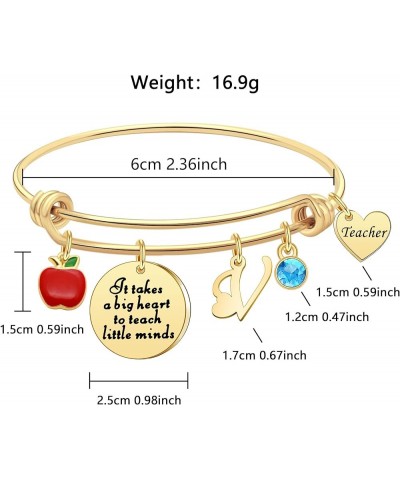 18K Gold Plated Initial Letter Bracelet for Teachers,Appreciation Bangle Gifts for Teachers On Teachers Day Thank You Teacher...