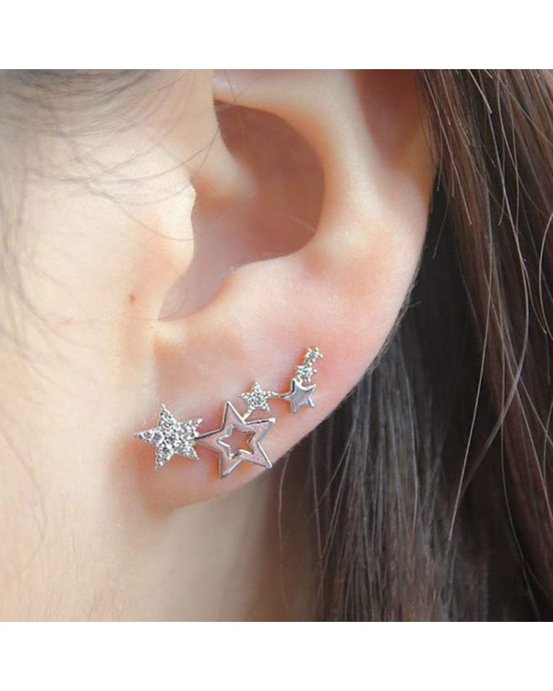 Longfu Fashion Jewelry Ear Crawlers Crystals Gold/Silver Plated Curved Vine Bar Stars Earrings Cuff CZ Rhinestone Climber Sta...