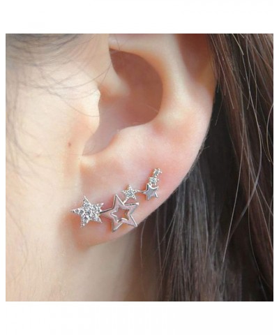 Longfu Fashion Jewelry Ear Crawlers Crystals Gold/Silver Plated Curved Vine Bar Stars Earrings Cuff CZ Rhinestone Climber Sta...