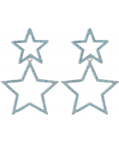 Rhinestone Big Star Earrings for Women,Fashion Double Star Dangle Earrings for Teen Girls,Dangling Silver Star Earrings Blue ...