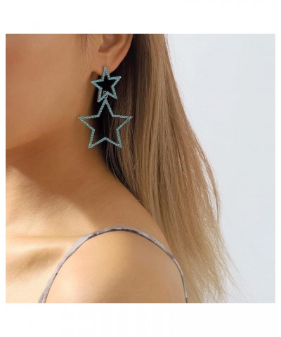 Rhinestone Big Star Earrings for Women,Fashion Double Star Dangle Earrings for Teen Girls,Dangling Silver Star Earrings Blue ...