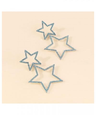 Rhinestone Big Star Earrings for Women,Fashion Double Star Dangle Earrings for Teen Girls,Dangling Silver Star Earrings Blue ...