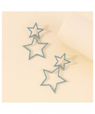 Rhinestone Big Star Earrings for Women,Fashion Double Star Dangle Earrings for Teen Girls,Dangling Silver Star Earrings Blue ...