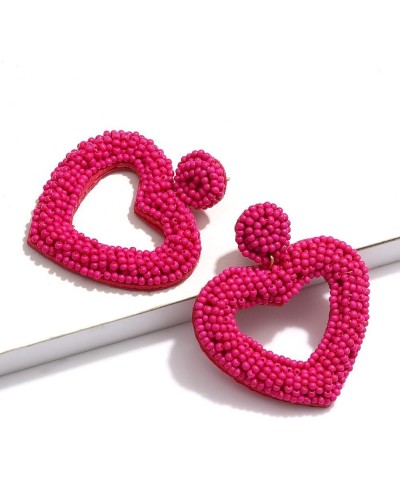 Beaded Drop Earrings Handmade Seed Bead Heart Hoop Dangle Earrings Bohemia Statement Earring Studs for Women Girls A: Rose Re...