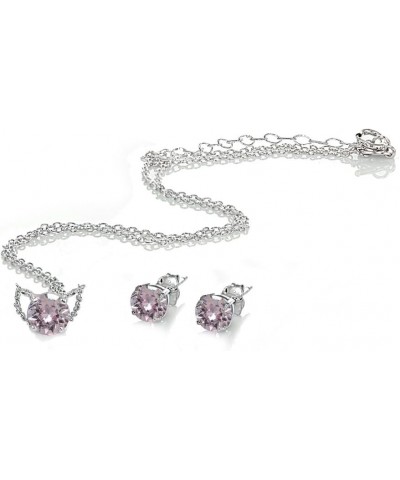 Sterling Silver Round Solitaire Colored Crystal Stud Earrings & Short Necklace Jewelry Set for Women Girls June - Pink $20.99...