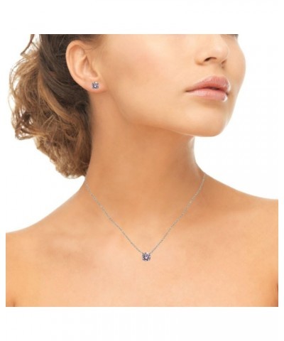 Sterling Silver Round Solitaire Colored Crystal Stud Earrings & Short Necklace Jewelry Set for Women Girls June - Pink $20.99...