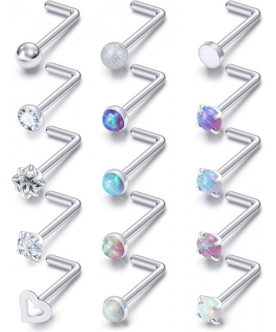 Opal Nose Rings Studs 20G 18G Surgical Steel Nose Stud Nose Piercing Jewelry Top CZ 1.5mm 2mm 2.5mm 3mm Straight L Screw Nose...