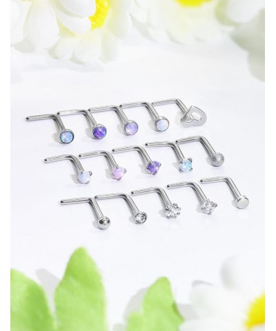 Opal Nose Rings Studs 20G 18G Surgical Steel Nose Stud Nose Piercing Jewelry Top CZ 1.5mm 2mm 2.5mm 3mm Straight L Screw Nose...