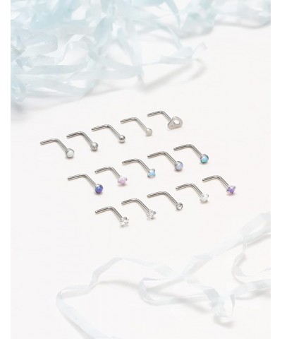 Opal Nose Rings Studs 20G 18G Surgical Steel Nose Stud Nose Piercing Jewelry Top CZ 1.5mm 2mm 2.5mm 3mm Straight L Screw Nose...