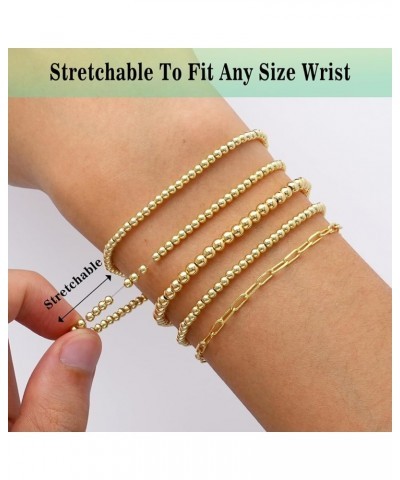 Gold Bracelet for Women 14K Gold Plated Beaded Bracelets Gold Stretch Bead Ball Bracelet Hypoallergenic Stackable Bracelet Se...