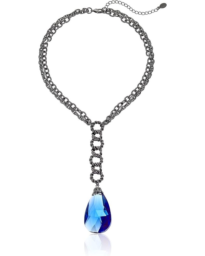 1928 Jewelry Pearshape Briolette Y-Shaped Necklace, 16" + 2" Extender Blue/Black $24.44 Necklaces