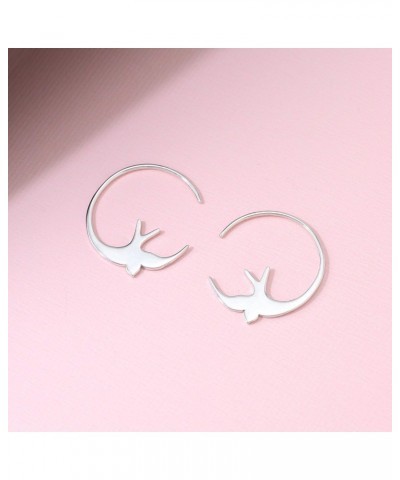 Jewelry Sterling Silver Bird Pull Through Hoop Earrings $22.94 Earrings