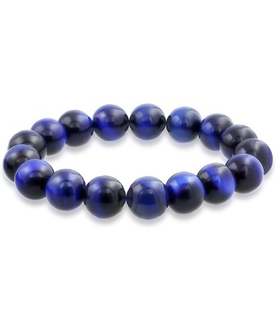 Natural Multi Color Big Round Bead 12MM Strand Stackable Semi Precious Gemstone Stretch Bracelet For Men Women Unisex Blue Ti...