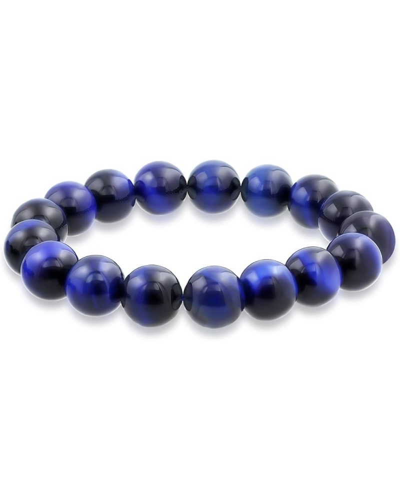 Natural Multi Color Big Round Bead 12MM Strand Stackable Semi Precious Gemstone Stretch Bracelet For Men Women Unisex Blue Ti...