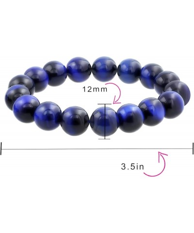 Natural Multi Color Big Round Bead 12MM Strand Stackable Semi Precious Gemstone Stretch Bracelet For Men Women Unisex Blue Ti...