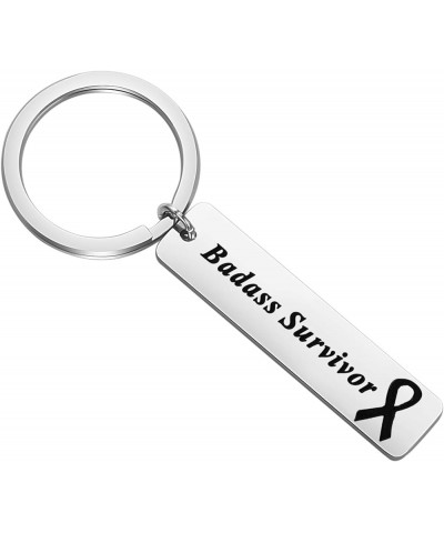 Cancer Awareness Ribbon Gift Badass Survivor Keychain Cancer Survivor Gift Silver $8.78 Pendants