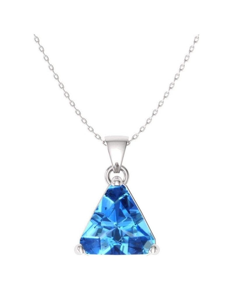 Natural and Certified Triangle Cut Gemstone Solitaire Necklace in 14k White Gold | 0.50 Carat Pendant with Chain Blue Topaz $...