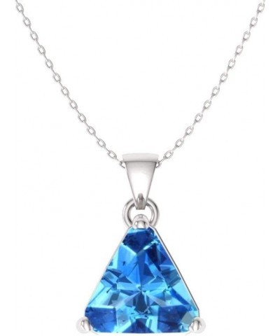 Natural and Certified Triangle Cut Gemstone Solitaire Necklace in 14k White Gold | 0.50 Carat Pendant with Chain Blue Topaz $...