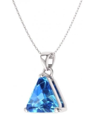 Natural and Certified Triangle Cut Gemstone Solitaire Necklace in 14k White Gold | 0.50 Carat Pendant with Chain Blue Topaz $...