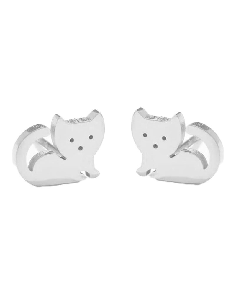 Cute Cat Tiny Stud Earrings for Women Teen Girls Stainless Steel Kitten Cartilage Small Studs Earring Simple Jewelry Gifts Bi...