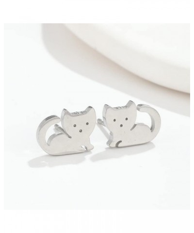 Cute Cat Tiny Stud Earrings for Women Teen Girls Stainless Steel Kitten Cartilage Small Studs Earring Simple Jewelry Gifts Bi...