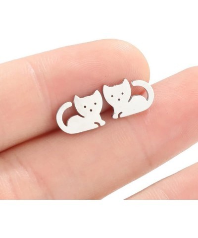 Cute Cat Tiny Stud Earrings for Women Teen Girls Stainless Steel Kitten Cartilage Small Studs Earring Simple Jewelry Gifts Bi...