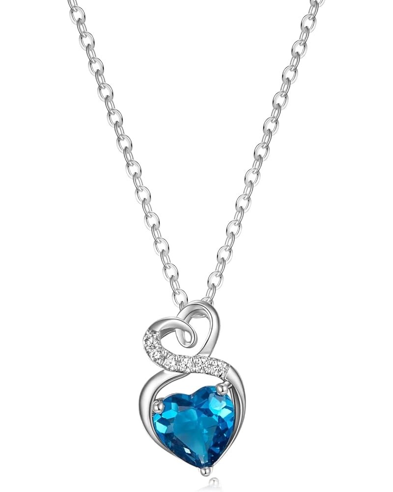 14K Solid White Gold Birthstone Necklace with Sterling Silver Chain 1.5 CT Gemstone Heart Necklace Small Dainty Fine Jewelry ...