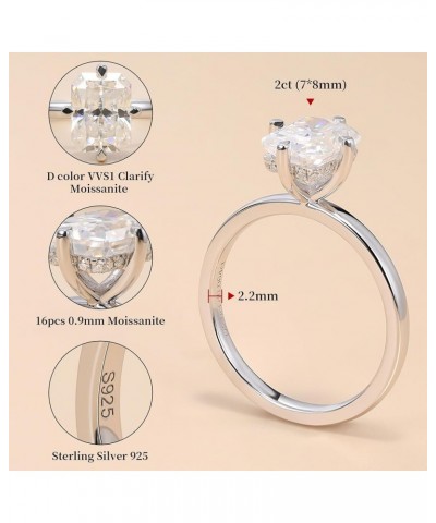 Moissanite Engagement Rings for Women 2ct Radiant Cut Sterling Silver 18k White Gold Plated Solitaire Promise Rings for Her W...