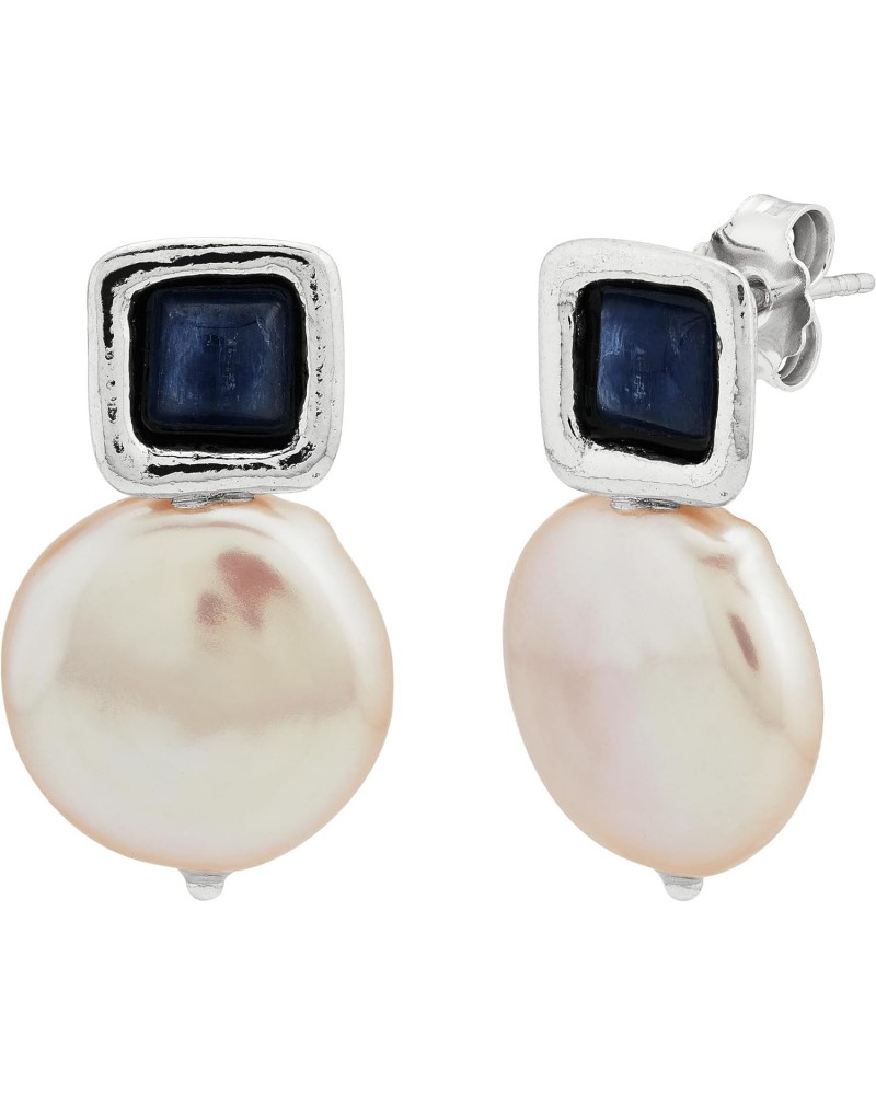 'Mix and Mingle' Sterling Silver Freshwater Cultured Pearl and Kyanite Stud Drop Earrings $40.80 Earrings