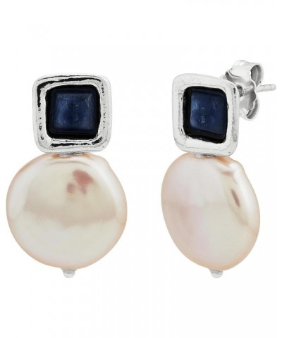 'Mix and Mingle' Sterling Silver Freshwater Cultured Pearl and Kyanite Stud Drop Earrings $40.80 Earrings