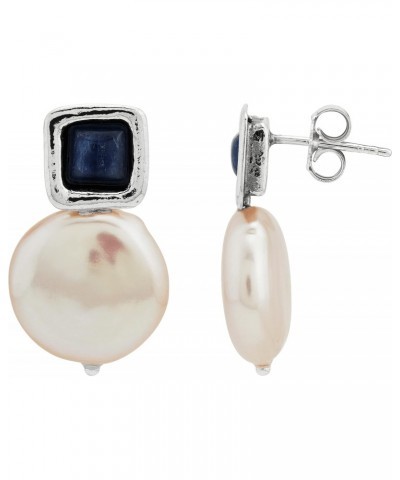 'Mix and Mingle' Sterling Silver Freshwater Cultured Pearl and Kyanite Stud Drop Earrings $40.80 Earrings