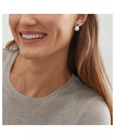 'Mix and Mingle' Sterling Silver Freshwater Cultured Pearl and Kyanite Stud Drop Earrings $40.80 Earrings