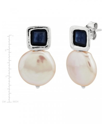 'Mix and Mingle' Sterling Silver Freshwater Cultured Pearl and Kyanite Stud Drop Earrings $40.80 Earrings