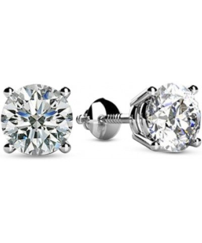 Natural Round Brilliant Solitaire Diamond Stud Earrings for Women 4 Prong Screw Back (I-J Color I1 Clarity) 0.5 Carat Platinu...