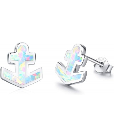 Opal Cross Stud Earrings, 925 Stertling Silver Hypoallergenic Anchor Stud Earrngs and Tiny Opal Cross Studs Jewelry Gifts for...