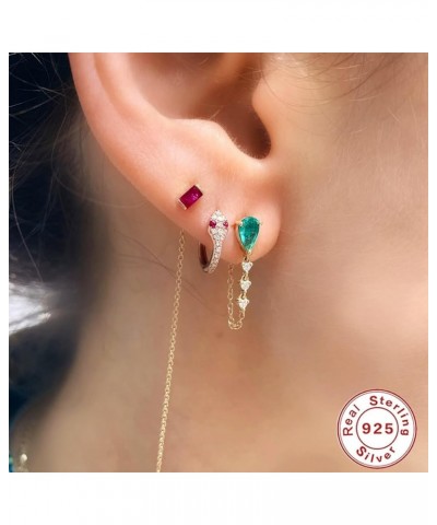 Dangle Earrings, Fashion Earrings Women Drop Shape Zirconia Chain Tassel Sterling Silver Emerald $15.66 Earrings