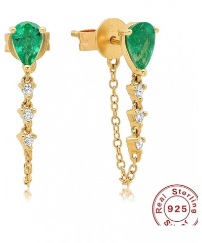 Dangle Earrings, Fashion Earrings Women Drop Shape Zirconia Chain Tassel Sterling Silver Emerald $15.66 Earrings