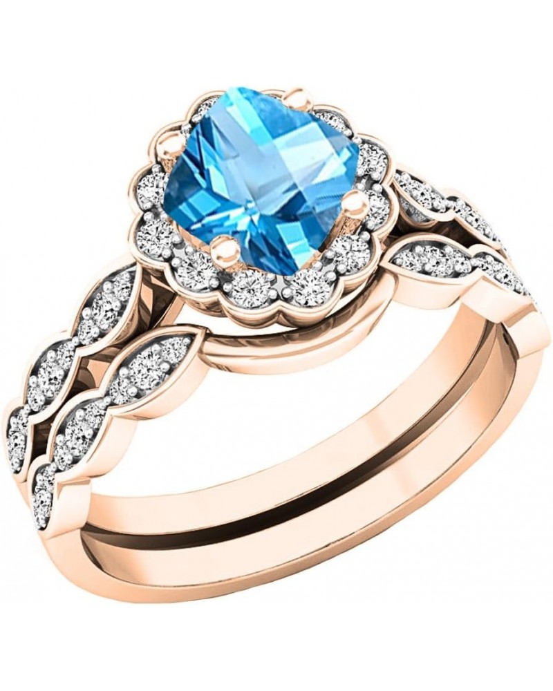 14K 5.5 MM Cushion Gemstone & Round Diamond Ladies Halo Style Engagement Ring Set, Rose Gold Blue Topaz $262.68 Sets