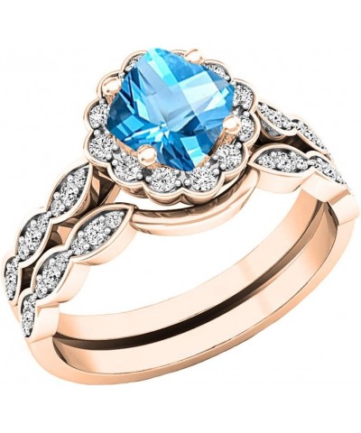 14K 5.5 MM Cushion Gemstone & Round Diamond Ladies Halo Style Engagement Ring Set, Rose Gold Blue Topaz $262.68 Sets