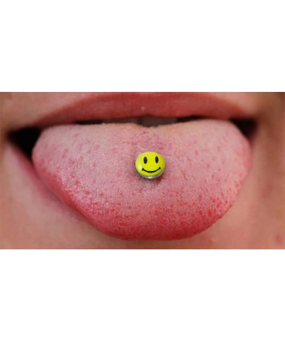 Flat Top SMILEY FACE Logo with 16MM Surgical Steel Tongue Rings $9.00 Body Jewelry