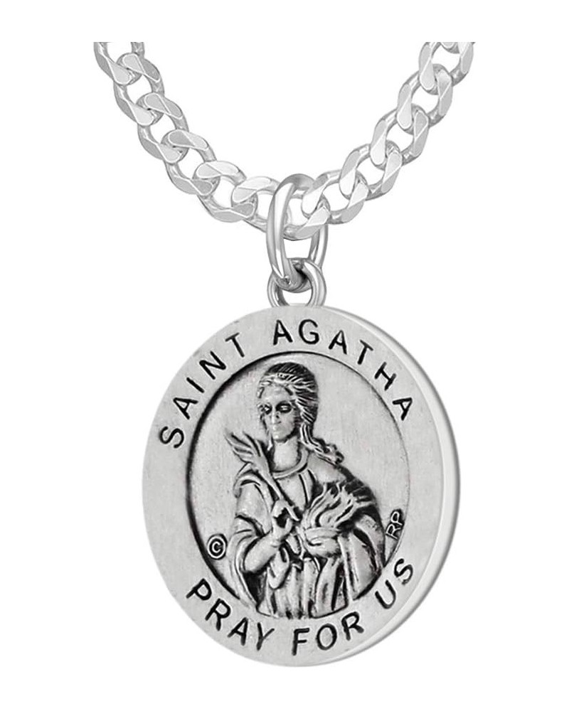 Ladies 925 Sterling Silver 18.5mm Saint Agatha Medal Pendant Necklace, 18in to 24in 20in, 2.2mm Curb Chain $44.62 Necklaces