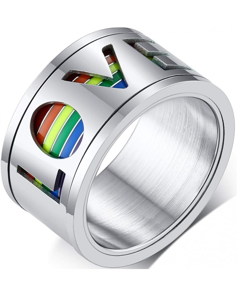 Stainless Steel Love Enamel Rainbow LGBT Pride Rings for Gay Lesbian Spinner Ring Anxiety LGBTQ Wedding Bands for Men Size 7-...